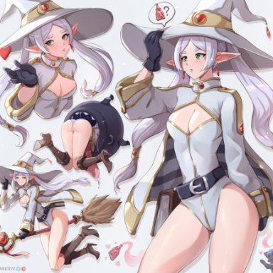 sousou no frieren, frieren, jammeryx, 1girls, ass, bare legs, bare thighs, big ass, big butt, blush, breasts, clothed, clothing, elf, elf ears