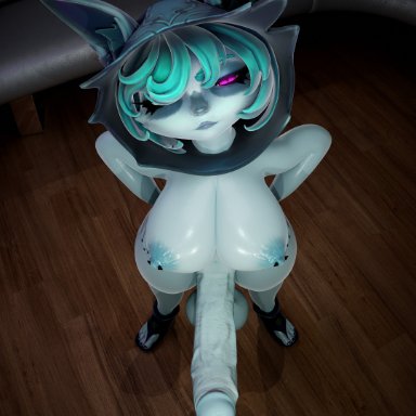 league of legends, vex (league of legends), yordle, trippah reloaded, big balls, big breasts, big penis, blue skin, futa only, futanari, looking at viewer, shortstack, small but hung, thick thighs, 3d