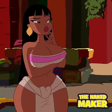 armand et rolande, dreamworks, the road to el dorado, chel, the naked maker, 1girls, ass, aztec, big ass, big breasts, black hair, bottom heavy, breasts, brown body, brown eyes