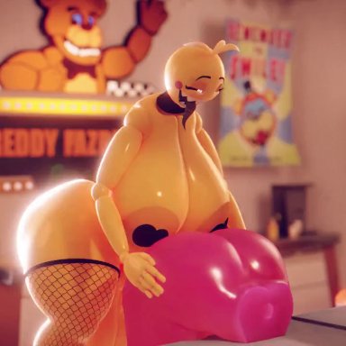 five nights at freddy's, chica (fnaf), toy chica (cyanu), toy chica (fnaf), poxygon, 1futa, ahe gao, artificial vagina, ass, big ass, big butt, big cock, big penis, busty, busty female