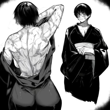 jujutsu kaisen, shounen jump, zenin maki, masoq095, 1girls, ass, ass focus, big ass, big butt, burn marks, burn scar, burn scars, burns, fat ass, female