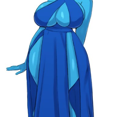 steven universe, lapis lazuli (steven universe), guillion (toshkarts), 1girls, big ass, big breasts, blue body, blue eyes, blue hair, blue skin, clothed, dress, large ass, large breasts, looking at viewer