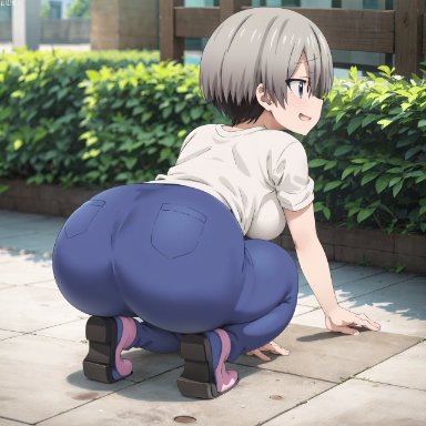 uzaki-chan wa asobitai!, uzaki hana, artist request, 1girls, all fours, ass, ass focus, back, big ass, big breasts, big butt, blue eyes, breasts, butt focus, clothed