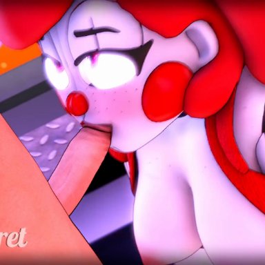 five nights at freddy's, sister location, baby (fnafsl), circus baby, circus baby (fnaf), jollyferret, 1boy1girl, 1girls, animatronic, blowjob, blowjob face, blowjob only, boobs out, breasts, clown