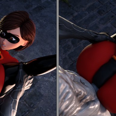 the incredibles, elastigirl, helen parr, smitty34, 1boy, 1girls, alien, all the way through, anal, captured, captured heroine, faceless male, female, large breasts, large penis