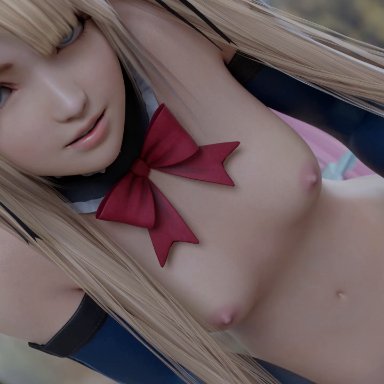 dead or alive, marie rose, spizder, spizzy, 1boy, blonde hair, blue eyes, cowgirl position, female, light skin, light-skinned female, light-skinned male, looking at viewer, male, penis