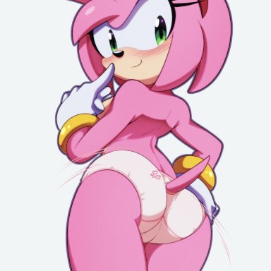 sonic (series), amy rose, euf-dreamer, 1girls, blush, female, female focus, female only, fur, furry, furry only, gloves, green eyes, looking back, panties