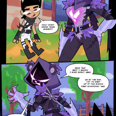 fortnite, fortnite: battle royale, oc, raven team leader, miscon, 1boy, 1girls, female, furry, male, male/female, self insert, comic, english text, tagme