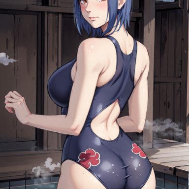 naruto, naruto (series), naruto shippuden, konan, alex-schura, 1girls, adapted costume, akatsuki (naruto), ass, ass focus, back view, backless swimsuit, bare back, bare legs, bare shoulders