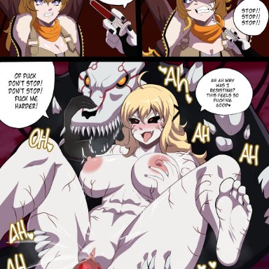 rwby, grimm (rwby), salem (rwby), yang xiao long, loquillo, 1girls, 1monster, areolae, big breasts, blonde hair, breasts, completely nude, corruption, drugs, fucked silly