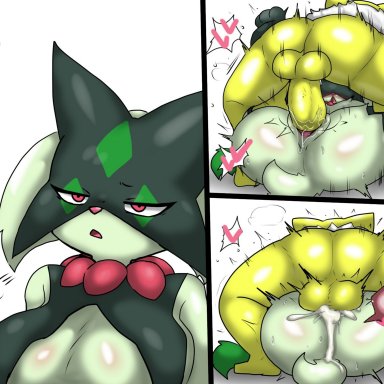 nintendo, pokemon, hypno, meowscarada, pokemon (species), enigi09, anthro, cum, cum in pussy, cum inside, fertilization, furry, hypnosis, impregnation, mating press