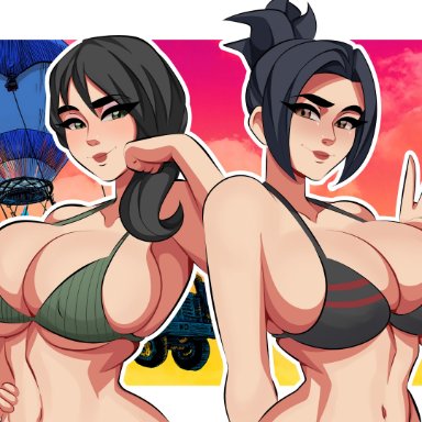 fortnite, headhunter (fortnite), hime (fortnite), deckman, mrdeck, 2girls, breasts, female, female only, large breasts, looking at viewer, high resolution, very high resolution