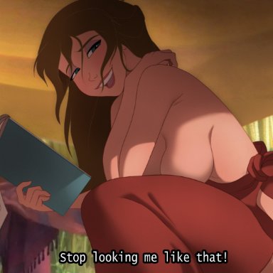 disney, public domain, tarzan (1999 film), jane porter, coolerinker, inker comics, inkershike, 1girls, apron, bare shoulders, big breasts, blue eyes, bottomless, breasts, brown hair