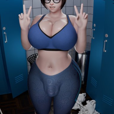 blizzard entertainment, overwatch, overwatch 2, mei (overwatch), zzzxxxccc, 1futa, belly, belly button, big breasts, big penis, brown hair, brunette hair, busty, chubby, curves