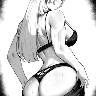 jujutsu kaisen, yuki tsukumo, masoq095, 1girls, ass focus, backshots, big ass, big boobs, big breasts, black thong, blush, bra, curvy, fat ass, female