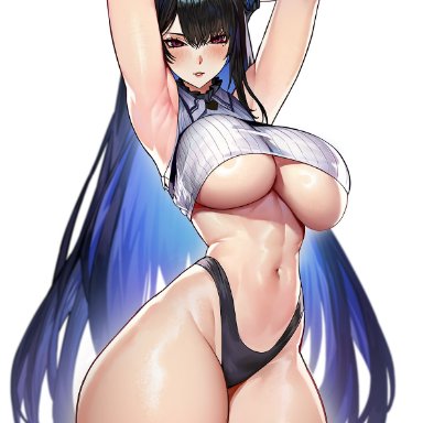 hololive, hololive english, hololive english -advent-, nerissa ravencroft, sayanestia, 1girls, black hair, breasts, female, hips, horns, huge breasts, long hair, midriff, navel