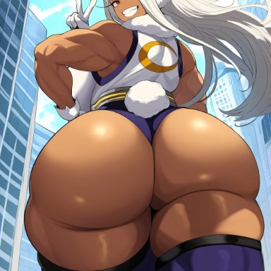 my hero academia, mirko, miruko, goldencum34, grin, huge ass, massive ass, thick thighs, wide hips, ai generated