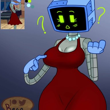 spongebob squarepants, karen plankton, beanontoast, big breasts, robot, robot girl, silver skin, thick thighs