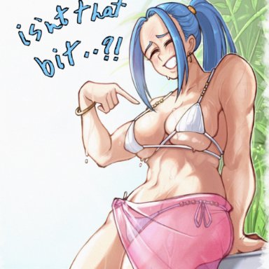 one piece, shounen jump, nefertari vivi, makdraw25, 1girls, bare arms, bare legs, bare shoulders, bare thighs, big breasts, bikini, bikini bottom, bikini top, blue hair, blush