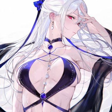 honkai (series), honkai: star rail, jingliu (honkai: star rail), qiandaiyiyu, 1girls, bikini, female, female focus, female only, large breasts, light skin, light-skinned female, long hair, looking at viewer, red eyes