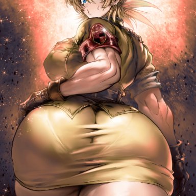 hellsing, hellsing ultimate, seras victoria, thegoldensmurf, ass focus, blonde hair, blue eyes, curvy figure, cute expression, cute face, dumptruck ass, female, female only, full body, fully clothed