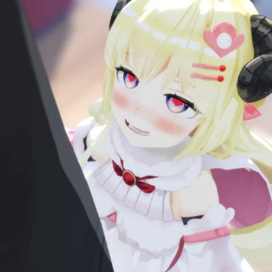 hololive, hololive japan, tsunomaki watame, suzutaro3d, blonde hair, blush, clothing, cum, cum in mouth, cum inside, cum on face, ejaculation, fellatio, hair ornament, heart-shaped pupils