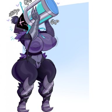 epic games, fortnite, raven team leader, jinu, 1girls, anthro, big breasts, breasts, chug jug, chugging, female, female edit, female focus, huge breasts, huge hips