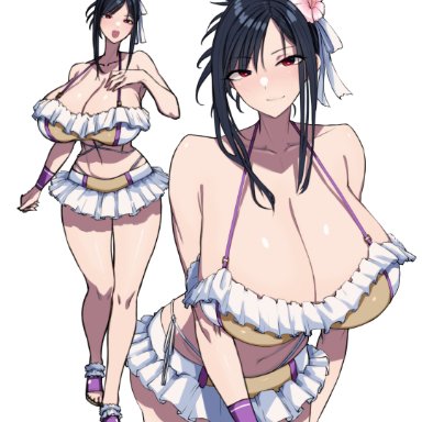 final fantasy, final fantasy vii, final fantasy vii rebirth, tifa lockhart, wolffeld price, 1girls, bikini, black hair, breasts, female, huge breasts, light skin, light-skinned female, naughty face, red eyes