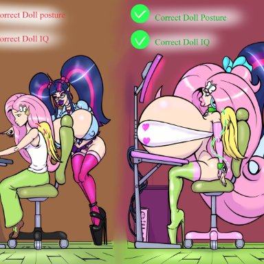 my little pony, pinkie pie (mlp), twilight sparkle (mlp), bradtanker3, ass expansion, bimbo, bimbo body, bimbo lips, bimbofication, bimbofied, brain drain, brain pop, brainwashing, breast expansion, cuff bracelet