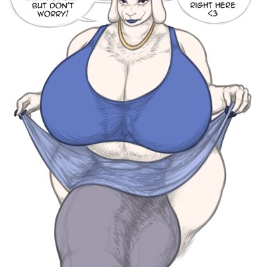 undertale, undertale (series), toriel, hornyzhopa, anthro, ball bulge, balls, balls bigger than body, balls bigger than head, balls under clothes, big belly, big breasts, big cock, big penis, big testicles