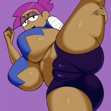 ok k.o.! let's be heroes, enid, coldarsenal, 1girls, ass, big ass, big breasts, big butt, bike shorts, black shorts, booty shorts, bottom heavy, bottomwear, breasts, bubble ass