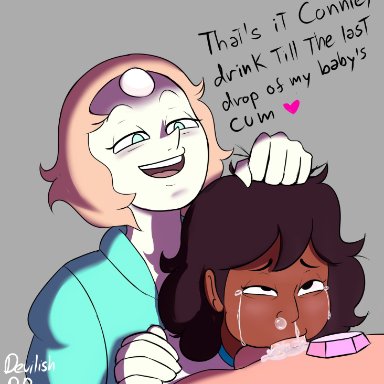 cartoon network, steven universe, steven universe future, connie maheswaran, gem (species), pearl (steven universe), steven quartz universe, devilishrr, 1boy, 2girls, blue eyes, breath play, brown hair, chubby, chubby male