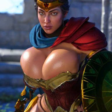 dc, dc comics, suicide squad, wonder woman (series), diana prince, wonder woman, rude frog, 1girls, amazon, amazonian, ass, big breasts, breasts, busty, curvy