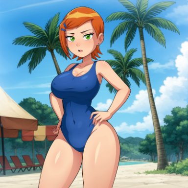 ben 10, gwen tennyson, cats62, 1girls, ass, big ass, big breasts, breasts, green eyes, large ass, large breasts, orange hair, voluptuous, voluptuous female, ai generated