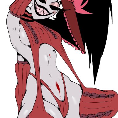 hazbin hotel, rosie (hazbin hotel), looking at viewer, seductive smile, smile, smiling at viewer, virgin destroyer sweater