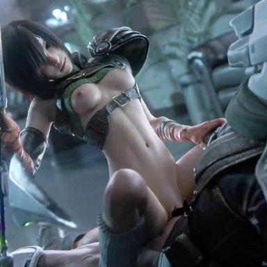 final fantasy, final fantasy vii, final fantasy vii remake, yuffie kisaragi, nagoonimation, pleasedbyviolet, bolted on tits, bottomless, clothed female, clothed sex, continue after cum, cowgirl position, enthusiastic, enthusiastic intercourse, erect nipples