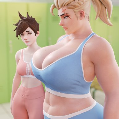 activision, blizzard entertainment, overwatch, overwatch 2, aleksandra zaryanova, lena oxton, tracer, zarya, sandreiio, 2girls, ass, athletic, athletic female, big ass, big breasts