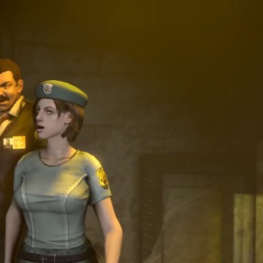 resident evil, resident evil 2, video, brian irons, jill valentine, kawaiidetectiveenthusiast, 1boy, 1girls, age difference, betrayal, big penis, clothed, clothed sex, clothing, cum