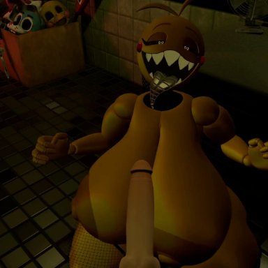 five nights at freddy's, five nights at freddy's 3, vrchat, toy chica, toy chica (cyanu), toy chica (fnaf), bellavr, big areola, big breasts, blowjob, breasts, hyper, hyper areola, hyper breasts, looking at viewer