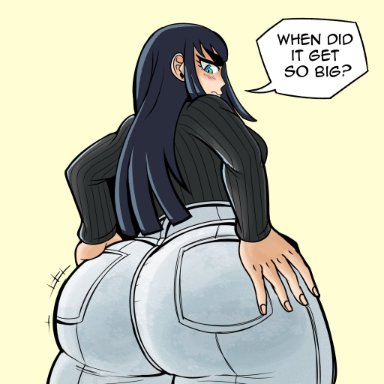 kill la kill, kiryuuin satsuki, dual dragon, ass, ass expansion, ass focus, big ass, black hair, blue eyes, blush, bottom heavy, curvy, fat ass, female, fully clothed