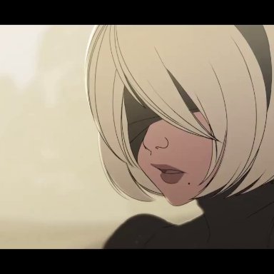 nier: automata, yorha 2b, yorha 9s, invadernoodles, kusujinn, shattered lewd, bandage on face, barefoot, birthmark, bite lip, feet, female, foot fetish, licking, licking feet