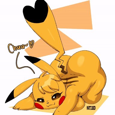 nintendo, pokemon, kanna (joaoppereiraus), pikachu, pok&#233;mon (species), joaoppereiraus, pinkanimations, 1girls, ass, ass up, big breasts, big butt, female, female only, furry