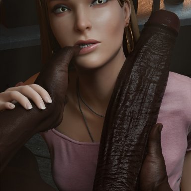 life is strange, rachel amber, red lj, 1boy, 1girls, cock worship, dark-skinned male, green eyes, huge cock, imminent oral, interracial, male, penis, penis awe, unseen male face