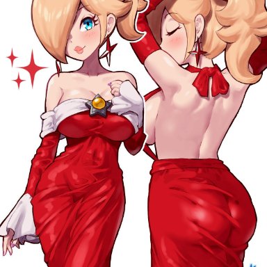 mario (series), super mario 3d world, princess rosalina, yamino ekakinin, 1girls, ass, back view, big breasts, female, female only, large breasts, sideboob, solo