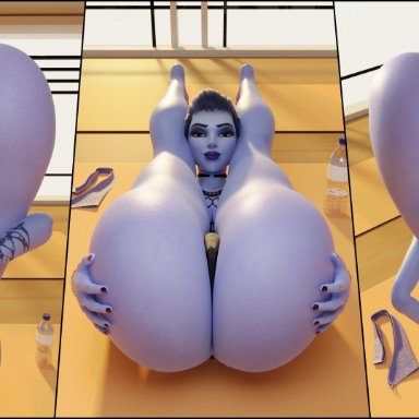 blizzard entertainment, overwatch, overwatch 2, amelie lacroix, widowmaker, eskandart, 1girls, ass, assassin, athletic, athletic female, big ass, blue body, blue skin, blue-skinned female