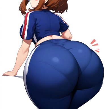 my hero academia, ochako uraraka, uraraka ochako, goldencum34, big ass, big butt, dat ass, fat ass, looking back, pawg, phat ass, thick thighs, wide hips, ai generated