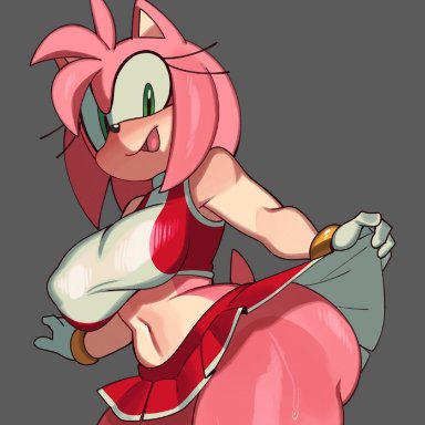sega, sonic (series), sonic the hedgehog (series), amy rose, fiinel, lipon note, 1girls, belly button, belly exposed, big ass, big breasts, big butt, bubble ass, bubble butt, diadem