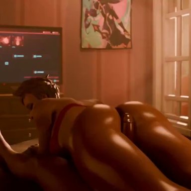 cyberpunk 2077, fortnite, banshee (fortnite), bignelson44, magicalmysticva, cum, cum on butt, cumshot, female moaning, moaning, straight, thigh, thigh sex, thighs, animated