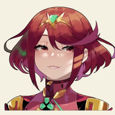 nintendo, xenoblade (series), xenoblade chronicles (series), xenoblade chronicles 2, pyra, pyra (xenoblade), nyantcha, thiccwithaq, 1girls, biting own lip, chest jewel, female, nipples, pale skin, red eyes