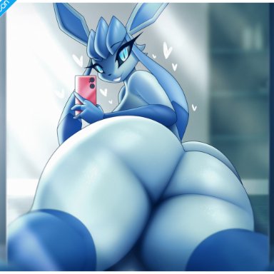 nintendo, pokemon, eeveelution, generation 4 pokemon, glaceon, pokemon (species), r-mk, anthro, ass, big ass, big butt, blue body, blue eyes, blue skin, breasts